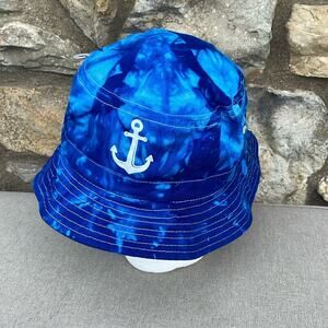 Bright blue tie dye bucket hat with Anchor youth size approx 4-6T